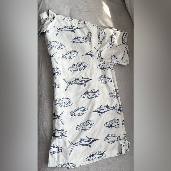 Caribbean White and Black Casual Button Down Shirt with Nautical Fish Pattern - Picture 15 of 15